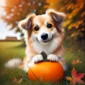 dog eating pumpkin