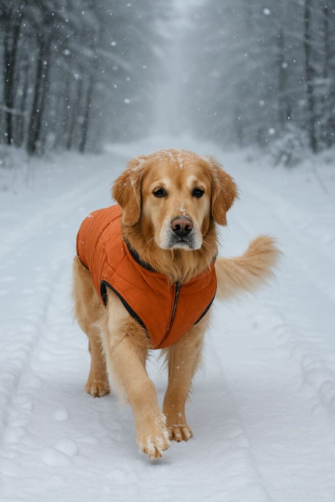 dog walking in snow